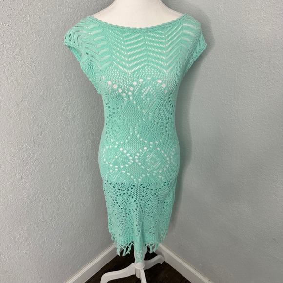 Lilly Pulitzer teal Crochet Knit‎ Swim Cover Up Dress XS - Picture 3 of 7